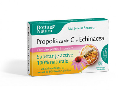 Propolis cu Vitamina C Naturala, Echinacea si Miere Rotta Natura 30cpr foto