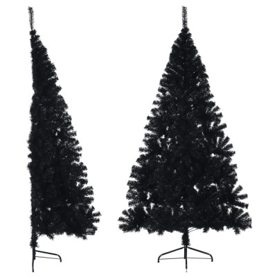 vidaXL Jumătate brad de Crăciun artificial cu suport, negru 240 cm PVC foto