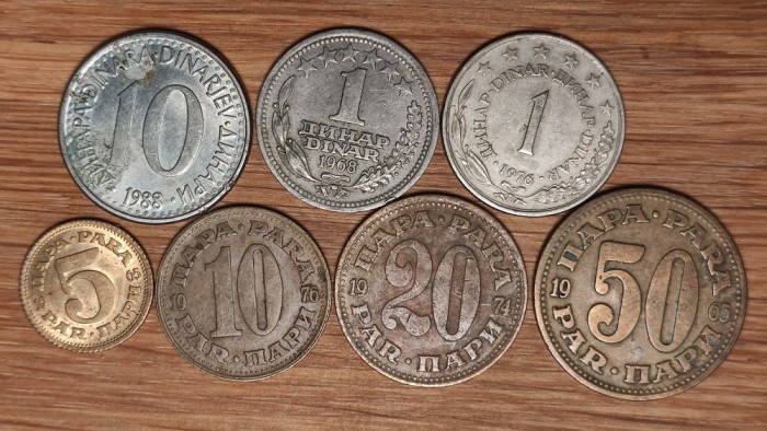 R10 Iugoslavia -colectie 7 monede diferite- 5 10 20 50 para + 1 1 10 dinar / dinara