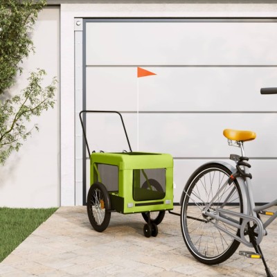 vidaXL Remorcă bicicletă animale companie, verde/negru, oxford/fier 93948 foto