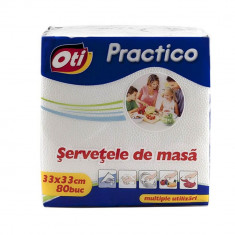 Servetele Masa OTI Practico, 1 Strat, 33x33 cm, 80 Servetele/Set, Culoare Alba, Servetele Albe de Masa, Prosoape de Hartie si Servetele, Servetele Usc