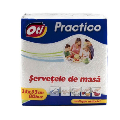 Servetele Masa OTI Practico, 1 Strat, 33x33 cm, 80 Servetele/Set, Culoare Alba, Servetele Albe de Masa, Prosoape de Hartie si Servetele, Servetele Usc foto