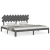 Cadru pat cu tablie 200x200 cm, gri, lemn masiv