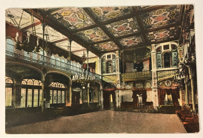 Carte postala color Baile Herculane, interior Salonul de cura, 1928 foto