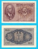 Italia (pick 28) 5 Lire 1944 UNC serie: 0318 0798xx; Seria Impero; Vittorio Emanuele III