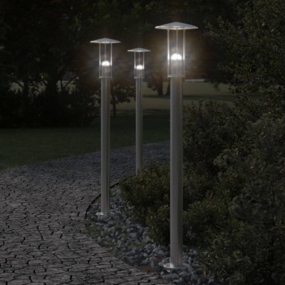 vidaXL Lămpi exterioare de podea 3 buc argintiu 100 cm oțel inoxidabil foto