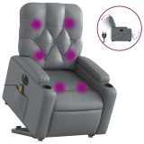 Cumpara ieftin Fotoliu masaj rabatabil electric cu ridicare, gri, piele eco