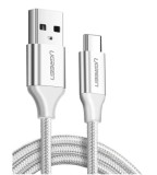 CABLU alimentare si date Ugreen, &quot;US288&quot;, Fast Charging Data Cable pt. smartphone, USB la USB Type-C 3A, nickel plating, braided, 2m, alb &quot;60133&quot; (tim