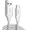 CABLU alimentare si date Ugreen, &quot;US288&quot;, Fast Charging Data Cable pt. smartphone, USB la USB Type-C 3A, nickel plating, braided, 1m, alb &quot;60131&quot; (tim