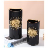 Vaza decorativa YJ23501, ceramica, negru + auriu, 20 cm