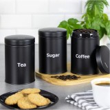 Set 3 recipiente pentru bucatarie cu inscriptii albe, inox, negre, Klausberg