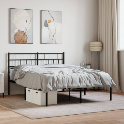 vidaXL Cadru de pat metalic cu tăblie, negru, 135x190 cm foto
