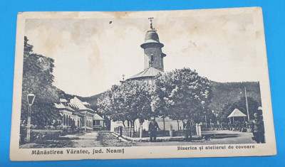 Carte Postala perioada interbelica Manastirea Varatic Biserica &amp;amp; Atelier covoare foto