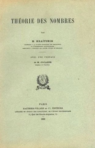 Theorie des nombres / M. Kraitchik prima editie 1922