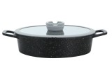 Cratita joasa din aluminiu turnat, 28cm, 4.5litri, capac din sticla, 3 straturi antiaderente, compatibil inductie, Goldmann
