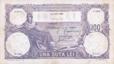 REPRODUCERE bancnota 100 lei14 iunie 1920 Romania foto