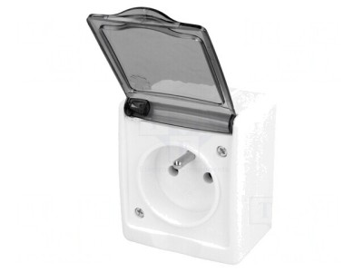 Conector alimentare AC 2P PE 250V 16A alb mural foto