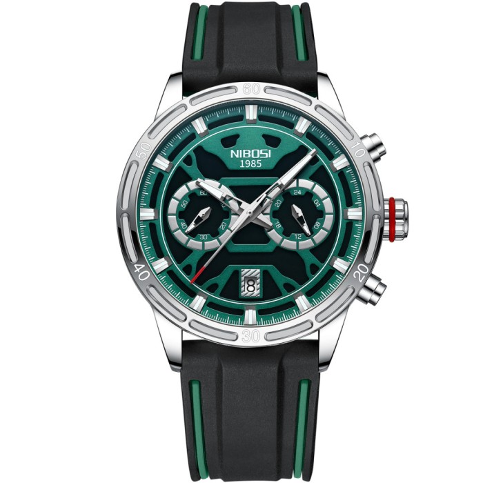 Ceas barbati Nibosi Data Analog Mecanism Quartz Silicon Negru Cronograf