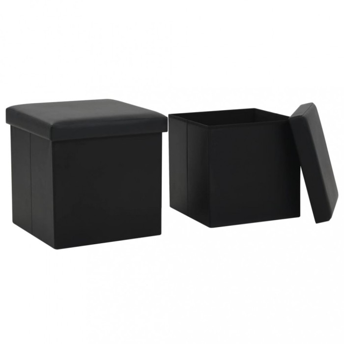 vidaXL Taburete cu depozitare pliabile 2 buc. negru piele ecologică 247083