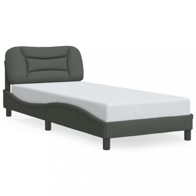 Gossi cadru de pat cu lumini led, gri inchis, 90x190 cm, textil foto