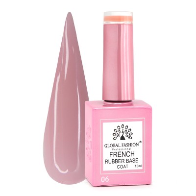 Rubber Base Coat French, baza cauciucata unghii, Global Fashion, roz, 15ml, 06 foto