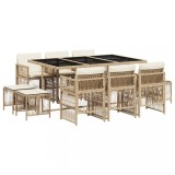 Set mobilier de gradina cu perne, 11 piese, bej, poliratan