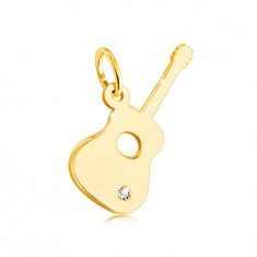 Pandantiv din aur galben de 14K - chitară cu un zircon clar în partea inferioară