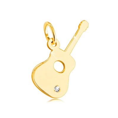 Pandantiv din aur galben de 14K - chitară cu un zircon clar &amp;icirc;n partea inferioară foto