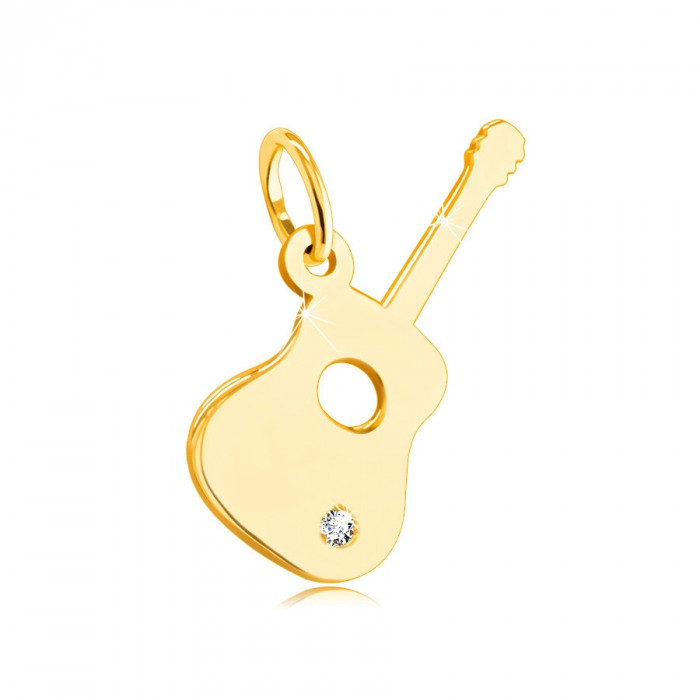 Pandantiv din aur galben de 14K - chitară cu un zircon clar &icirc;n partea inferioară
