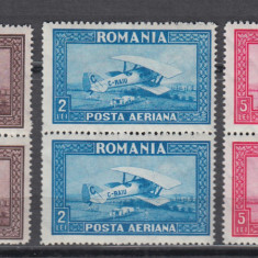 ROMANIA 1928 LP 80 a C. RAIU FILIGRAN ORIZONTAL PERECHE SERII MNH