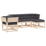 Set mobilier de gradina cu perne, 5 piese, lemn masiv de pin