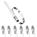 Cumpara ieftin Set 30 coliere autoblocante inox 150 mm, bride metalice argintiu pentru organizarea cablurilor, furtunurilor si tevilor, otel inoxidabil rezistent la