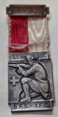 TIR, medalie cu panglica, superba, veche, datata anul 1953, semnata Huguenin