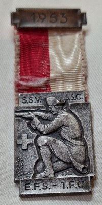 TIR, medalie cu panglica, superba, veche, datata anul 1953, semnata Huguenin foto