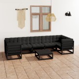 VidaXL Set mobilier grădină cu perne, 8 piese, negru, lemn masiv pin