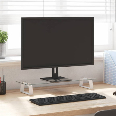 vidaXL Suport de monitor, alb, 60x20x8 cm, sticlă securizată și metal foto