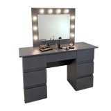Masa de toaleta/machiaj, Vanessa, antracit, cu oglinda si LED-uri, 130x43x143 cm GartenVIP DiyLine