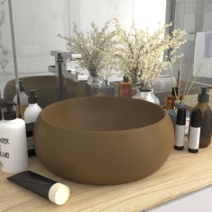 vidaXL Chiuveta baie lux, crem mat, 40x15 cm, ceramica, rotund foto