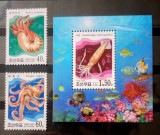 Coreea 1999 fauna marina moluște , calamar caracatița fauna serie 2v. + Bloc nestampilata, Korea 1999