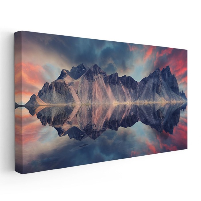 Tablou peisaj muntele Vestrahorn apus Islanda 1802 Tablou canvas pe panza CU RAMA 40x80 cm