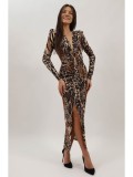 Cumpara ieftin ROCHIE LUNGA DE OCAZIE MANECA LUNGA PERNITE LA UMAR LEOPARD PRINT SINCRONIA TALIE UNICA Multicolora
