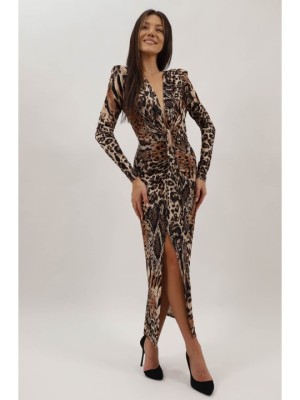 ROCHIE LUNGA DE OCAZIE MANECA LUNGA PERNITE LA UMAR LEOPARD PRINT SINCRONIA TALIE UNICA Multicolora foto
