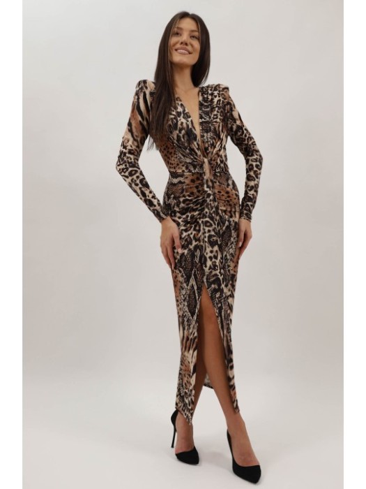 ROCHIE LUNGA DE OCAZIE MANECA LUNGA PERNITE LA UMAR LEOPARD PRINT SINCRONIA TALIE UNICA Multicolora