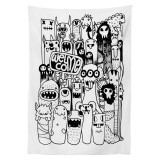 Pătură de masă dreptunghiulară Indie Monster 140 x 240 cm, neagră și albă