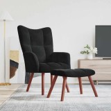 Scaun de relaxare cu taburet, negru, catifea