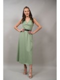Cumpara ieftin ROCHIE LUNGA IN STIL FORMAL CU CUREA IN TALIE BARESSA Verde S-M