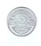 Moneda Franta 2 francs/franci 1948, stare buna, curata, Europa, Aluminiu