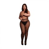 Dresuri tip plasă LE D&Eacute;SIR BY SHOTS Shimmering Cut-Out Thights, design cu decupaje pe șolduri și sclipi auriu, culoarea negru, mărime plus-size, model
