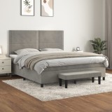 VidaXL Pat box spring cu saltea, gri deschis, 180x200 cm, catifea