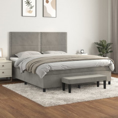 vidaXL Pat box spring cu saltea, gri deschis, 160x200 cm, catifea